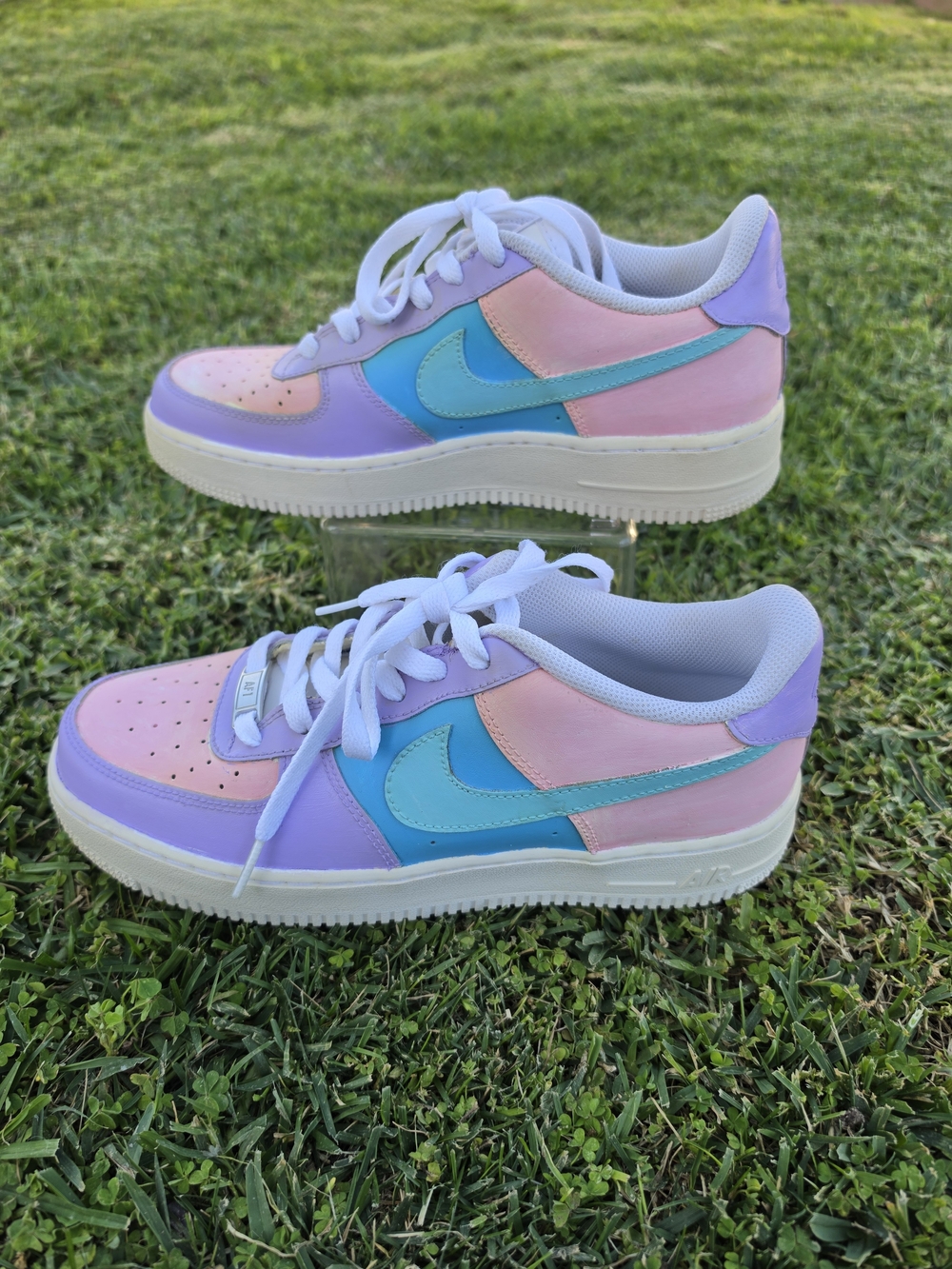 Nike Air Force 1 Custom Shoes Pastel Paradise Easter Green Blue Unisex Size 7Y - Picture 3 of 7